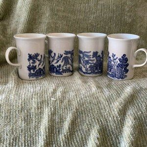 Churchill Willow Design White Blue Mugs 4-Pc Set